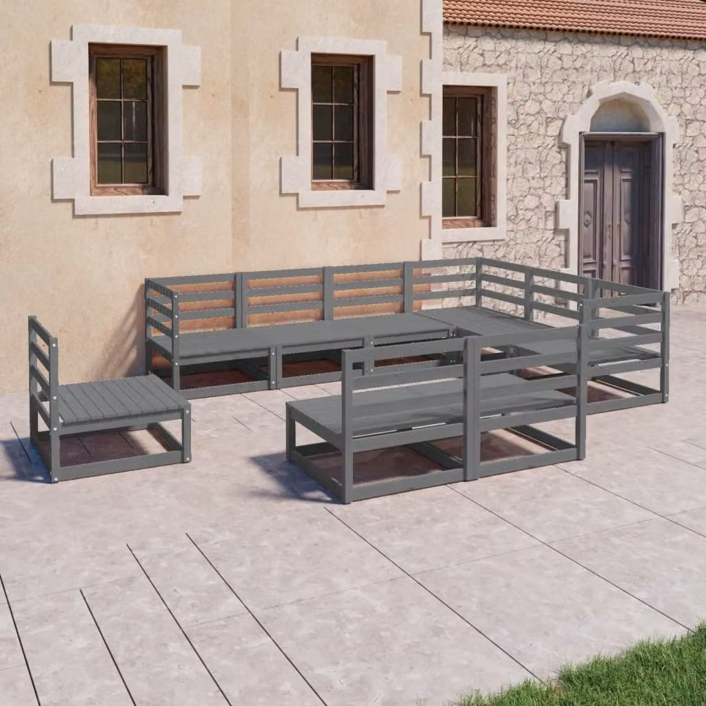 Maison Exclusive - Set Divani da Giardino 9 pz Grigi in Legno Massello di Pino