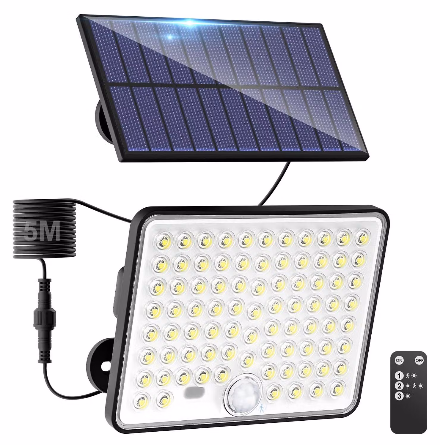 Fareto solare a LED, 82 LED, 3 modalità, telecomando, grado di protezione IP65, cavo da 5 metri