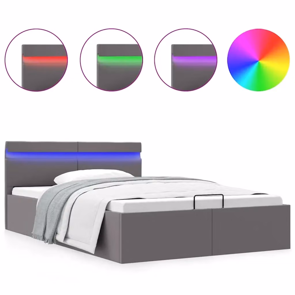 vidaXL Giroletto Contenitore Idraulico con LED e Porta USB in Similpelle Grigio L/P/H: 140 x 200 x 73 cm – 3