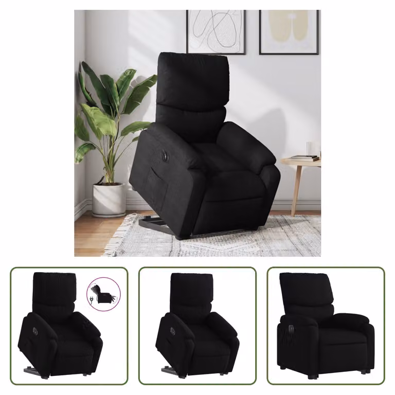 The Living Store Poltrona relax con supporto elettrico in tessuto nero