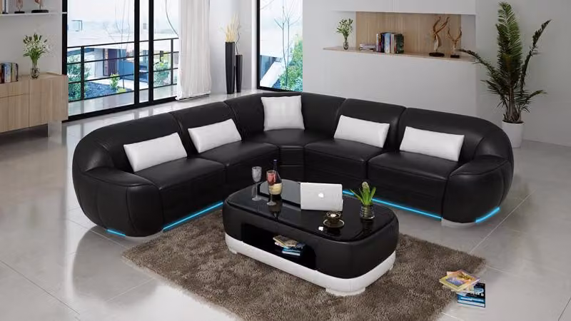 Ledersofa Couch Wohnlandschaft Ecksofa Eck Garnitur Modern Sofa USB Maßfertigung