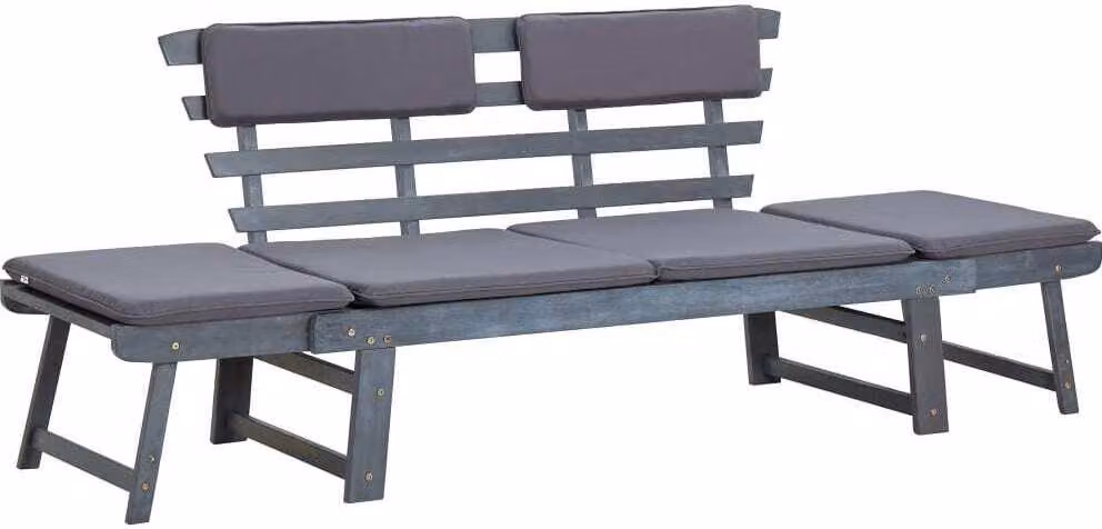 Panca da Giardino Cuscini 2-in-1 190cm Massello d'Acacia Grigio