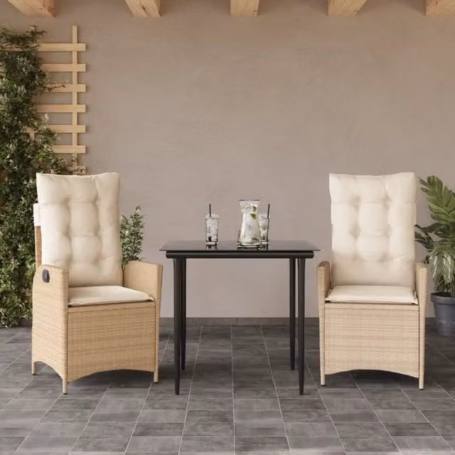 Set da Pranzo da Giardino 3 pz con Cuscini Beige in Polyrattan 3213234