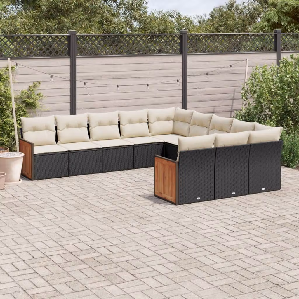 vidaXL Set Divani da Giardino 11 pz in Polyrattan con Cuscini Imbottiti e Rivestimenti Rimovibili Nero e Bianco – 1