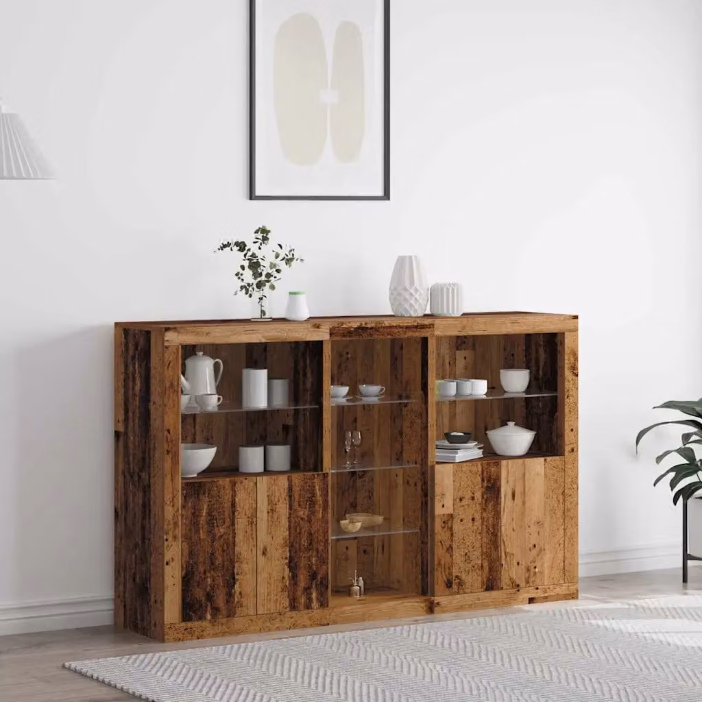 Madia vidaXL in legno vecchio con illuminazione LED, colore marrone, L 162 x P 37 x H 100 cm
