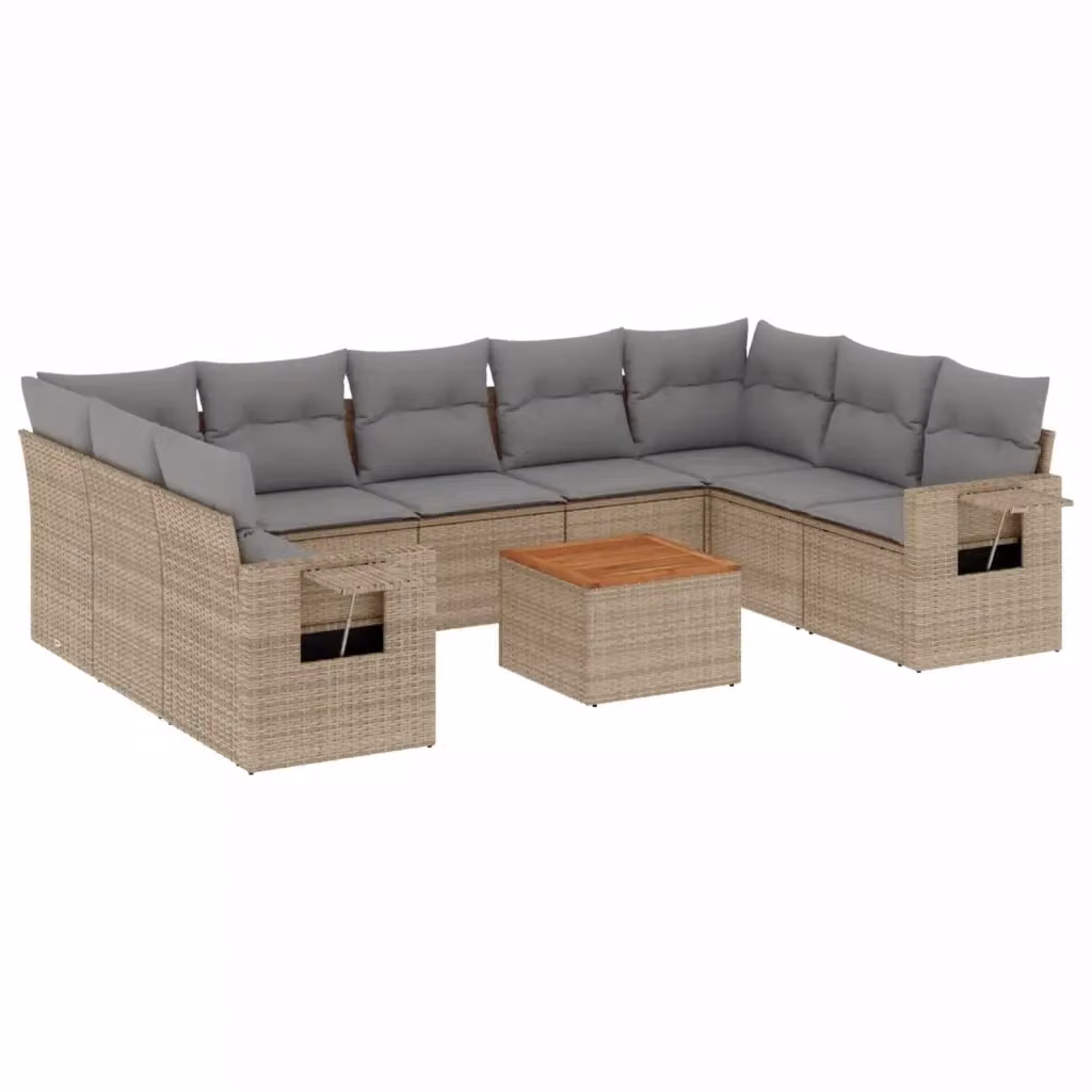 vidaXL Set Divano da Giardino 10 pz in Polyrattan con Cuscini Beige e Grigio – 2