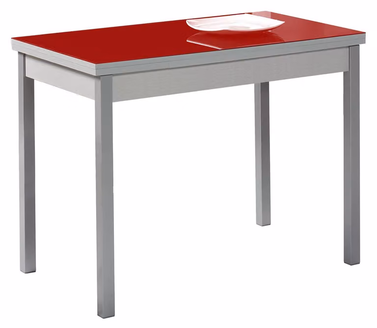 Tavolo da pranzo allungabile, metallo/vetro, colore rosso, dimensioni 90x50 cm, allungabile fino a 140x50 cm