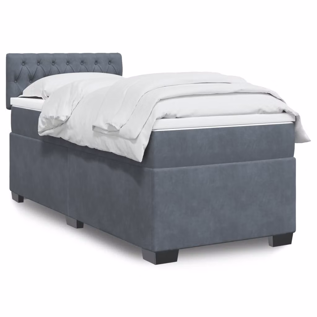 vidaXL Giroletto a Molle Ibrido con Materasso in Velluto Grigio L/P/H: 80 x 200 cm