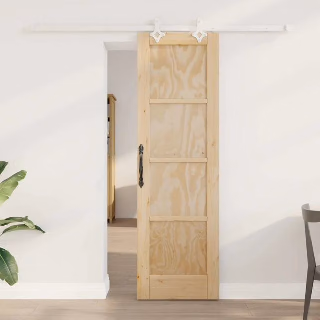 Porta scorrevole moderna vidaXL in legno e acciaio, colori naturale e bianco, L: 61 cm, H: 198,5 cm