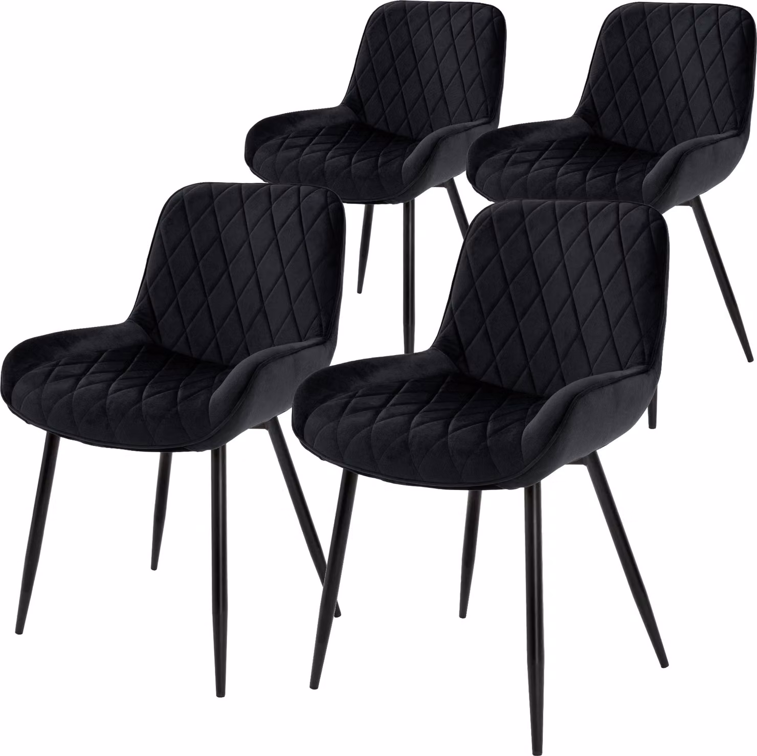 ML-Design set di 4 sedie da pranzo con schienale e braccioli, nero, seduta in velluto, sedia imbottita con gambe in metallo