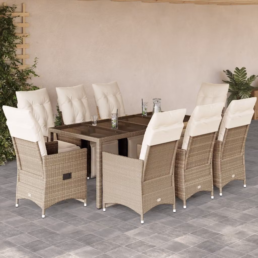 Maison Exclusive - Set da Bistrò da Giardino 9 pz con Cuscini Beige in Polyrattan