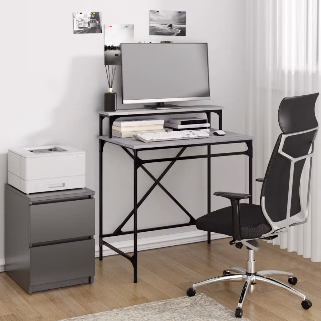 The Living Store Scrivania Grey Sonoma 80x50x90 cm Materiale a base di legno e ferro
