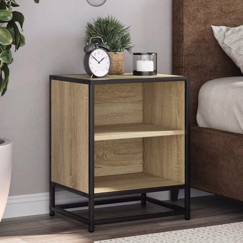 Set di 2 comodini moderni vidaXL in legno e metallo, colore Rovere Sonoma, L 40 cm x P 31 cm x H 50 cm