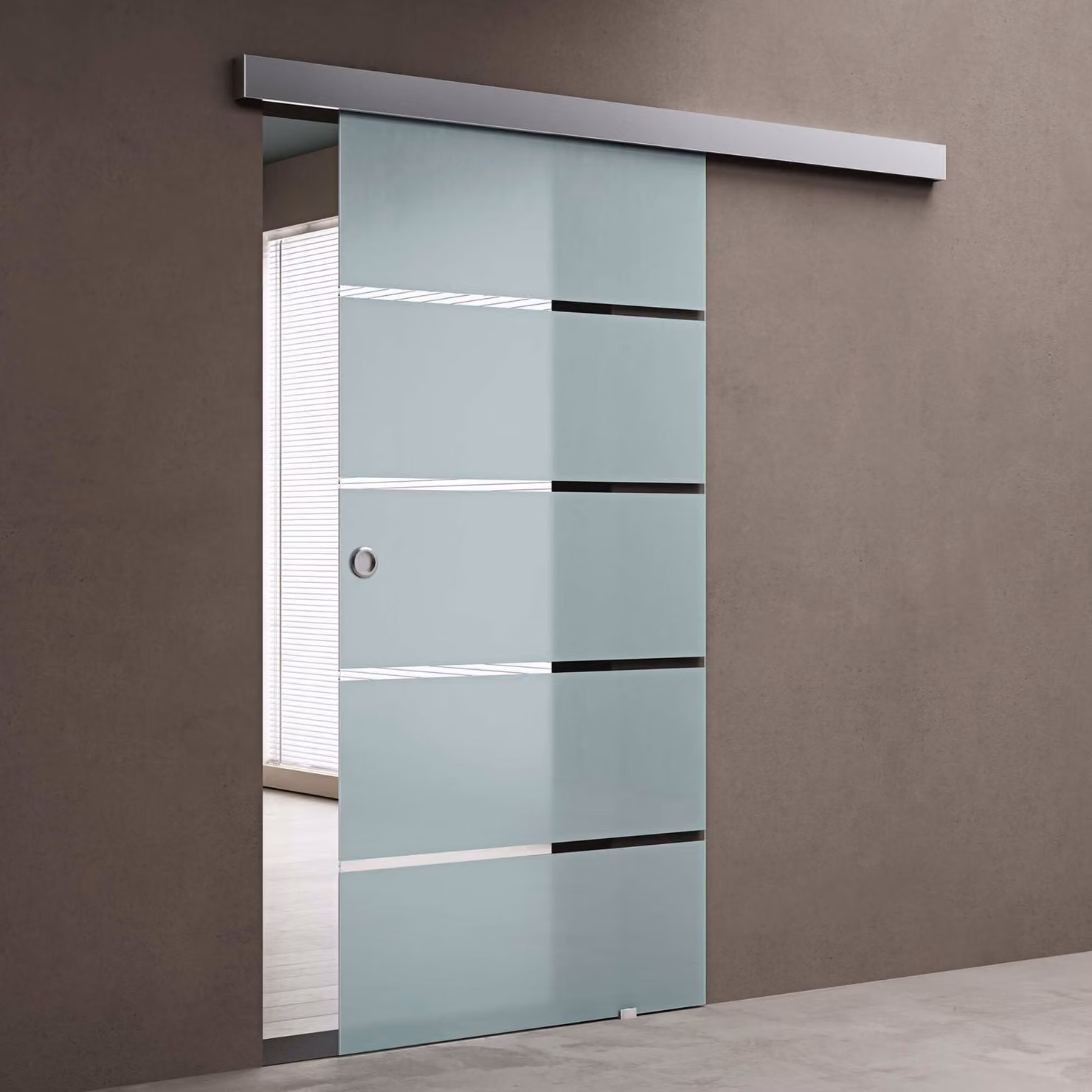 doporro Porta Scorrevole in Vetro Temperato 8 mm Opaco a Strisce, Trasparente, con Binario in Alluminio Cromato, Soft-Close e Kit Distanziale da Parete, 102,5x215 cm Amalfi11H
