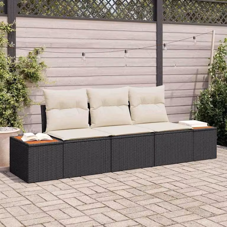 Maison Exclusive - Set Divano da Giardino con cuscino 3 pcs Nero polyrattan