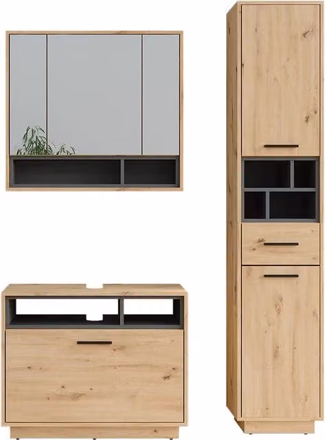 Set di mobili da bagno Beatrice Rovere artigianale/Antracite 3 pezzi Vicco