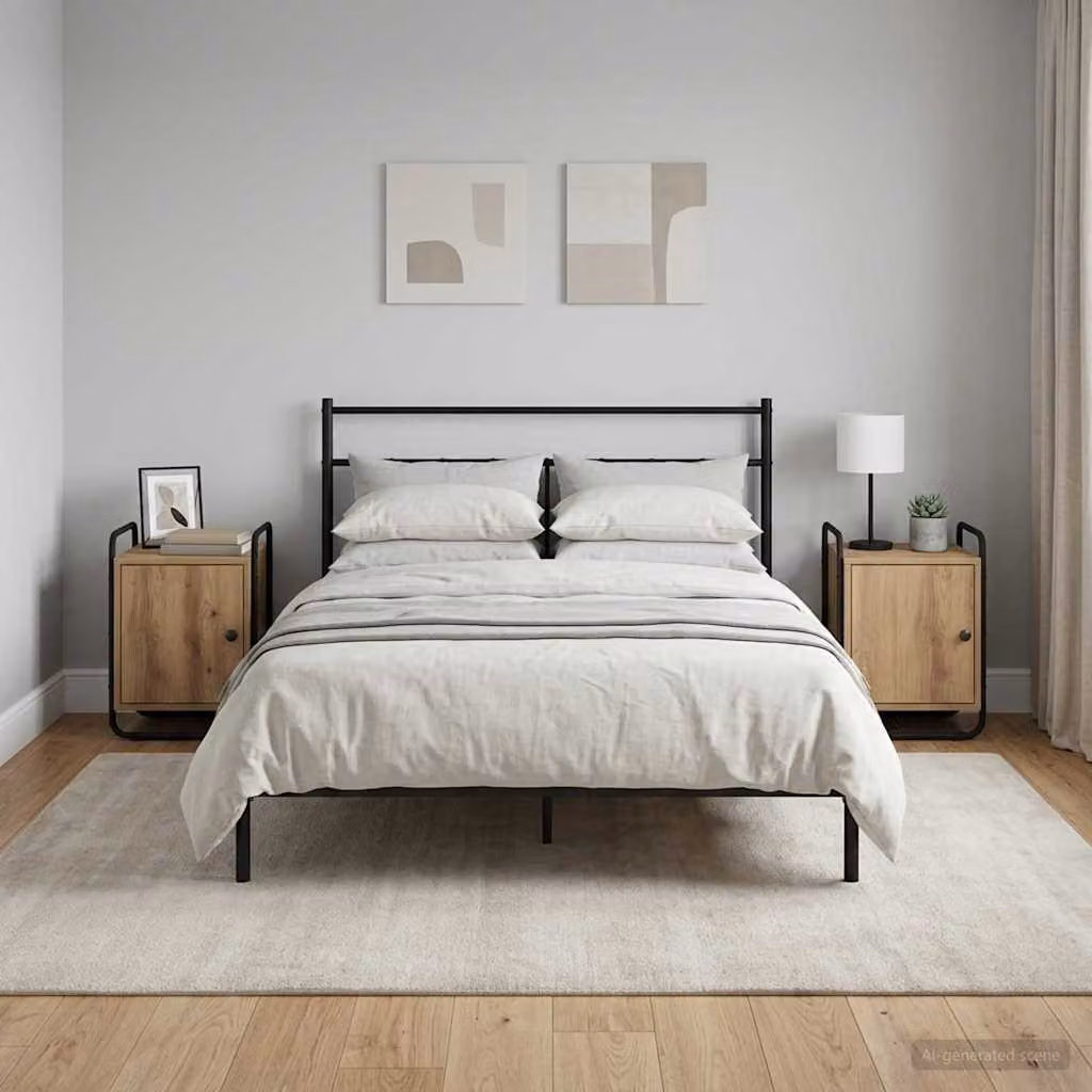 Set di 2 comodini vidaXL in legno e metallo stile moderno, colore marrone e nero