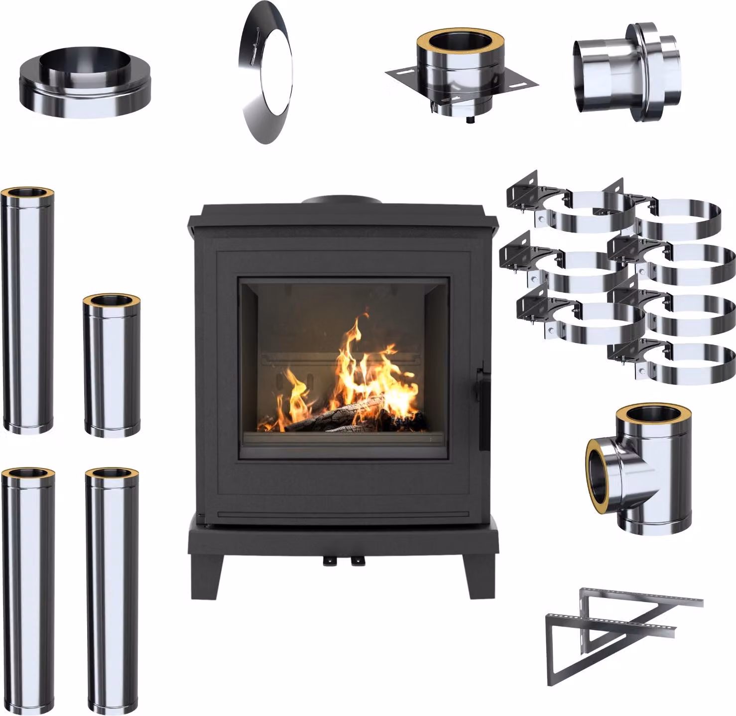 Cucina in ghisa a libera installazione KRATKI K11 6kW Ø 150 EKO set di camini esterni