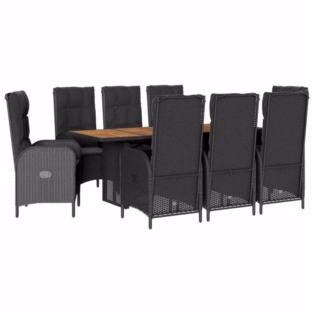 Set da pranzo da giardino vidaXL in legno di acacia e rattan nero con 9 pezzi – 2