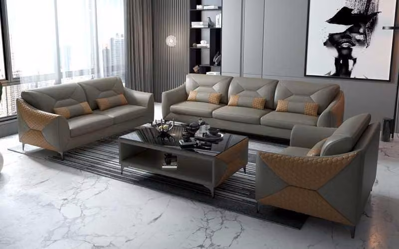Garnitur Sofagarnitur Couchgarnitur 321 Sitzer Ledersofa Couch Grau