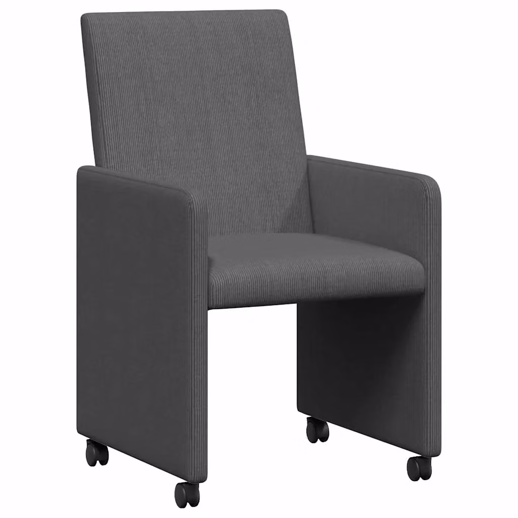 Set di 2 sedie da pranzo vidaXL in velluto a coste grigio scuro con ruote, L: 57 cm, P: 66 cm, H: 94 cm – 2
