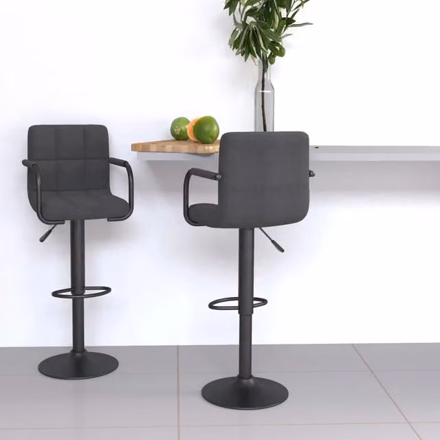 Set di 2 sgabelli da bar vidaXL girevoli a 360 gradi in tessuto grigio e nero con struttura in metallo e plastica per soggiorno o sala da pranzo