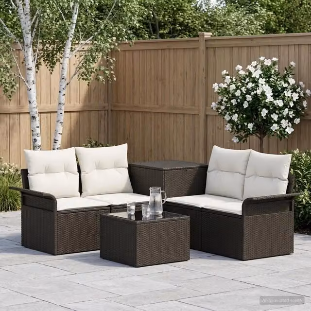Set di divani 6 pz 4 posto Nero e Bianco Crema 3447065