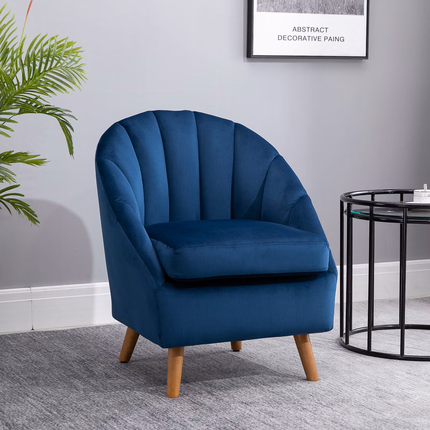 Poltrona da salotto HOMCOM in velluto blu con gambe in legno di caucciù e braccioli – 2