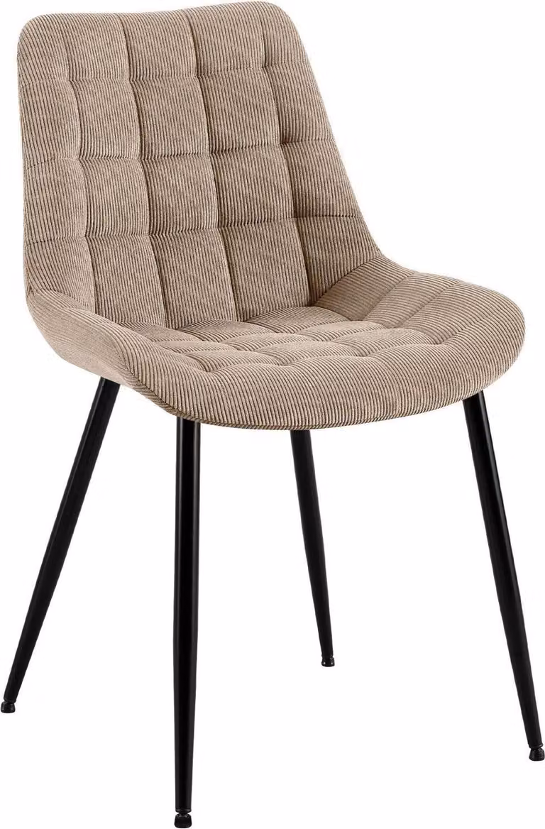 Sedia da pranzo in tessuto a coste taupe - sedia da cucina - elevato comfort di seduta, struttura in metallo nero