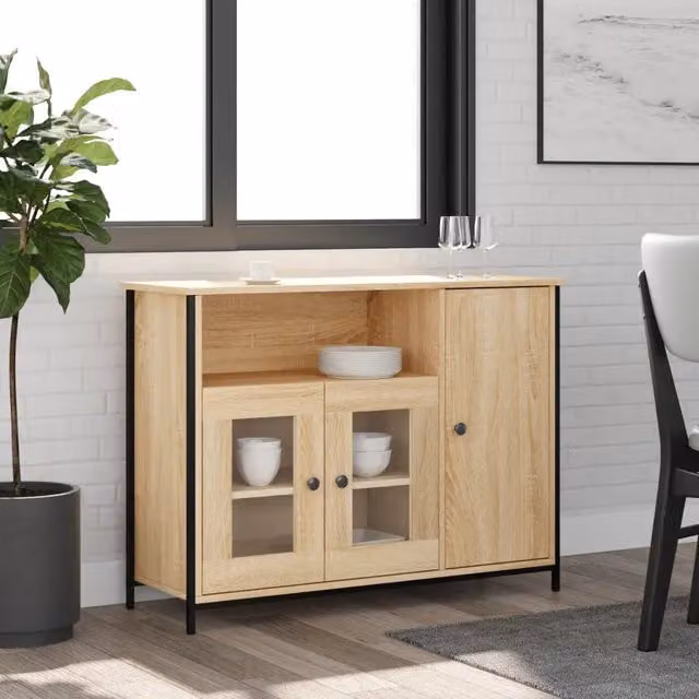 Credenza vidaXL in Rovere con finitura Opaca, Colore Marrone e Beige, L/P/H: 100 x 35 x 75 cm