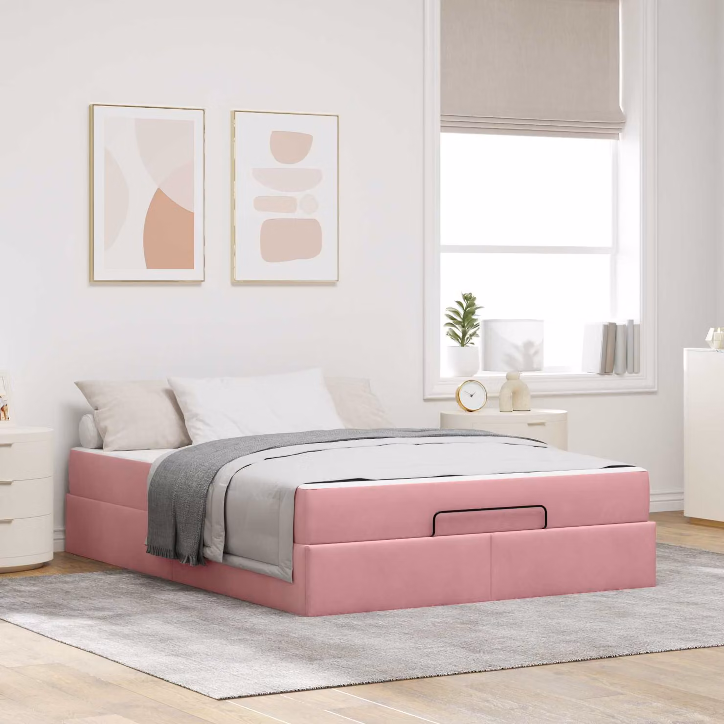vidaXL Letto con Struttura Imbottita in Velluto Rosa e 2 Materassi in Schiuma, L/P: 160 x 200 cm – 1