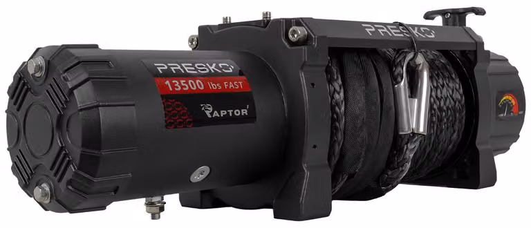 Verricello elettrico per rimorchio PRESKO RAPTOR 13.5 12/24 V da 6130 kg con fune da 24 m