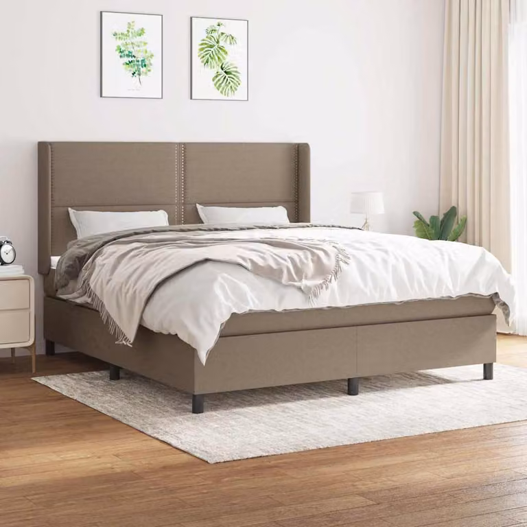 vidaXL Giroletto a Molle con Materasso in Tessuto, Colore Tortora, L/P/H: 180 x 200 x 128 cm