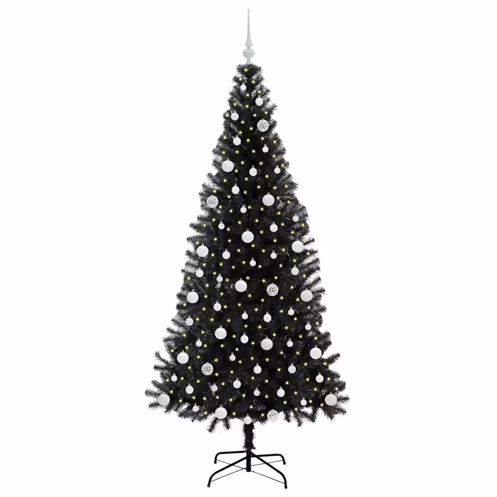 Albero di Natale moderno a cono vidaXL in PVC nero con 300 LED luce bianca calda, Altezza: 210 cm – 2