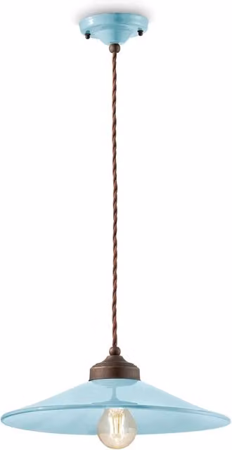 Lampadario Vintage Colors Ferro E Ceramica Azzurro 1 Luce E27 35Cm