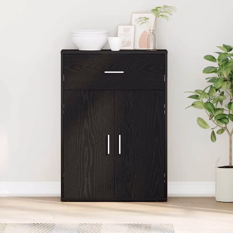 Credenza moderna vidaXL in legno ingegnerizzato nero, L: 60 cm, P: 30 cm, H: 84 cm