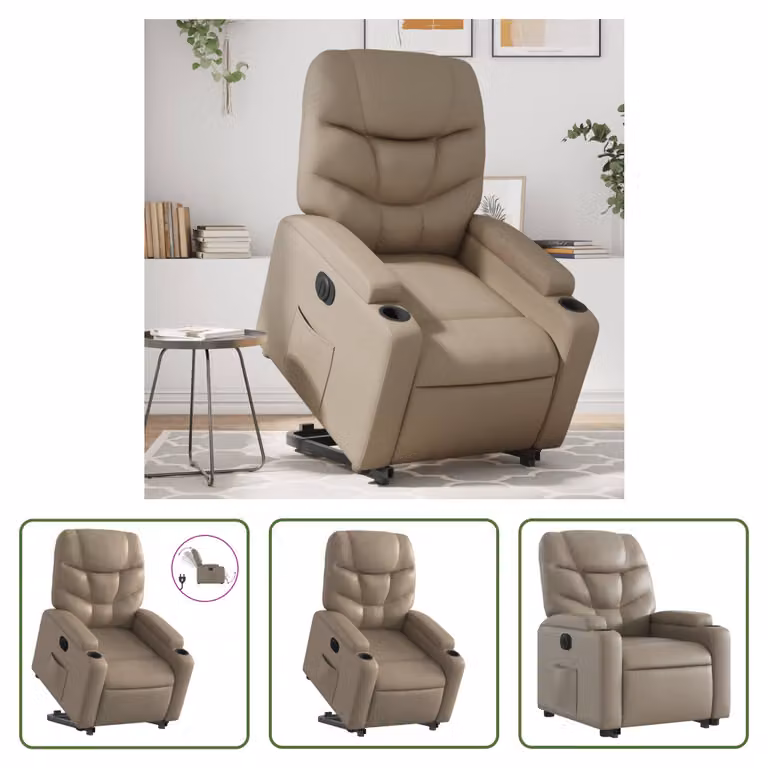 The Living Store Poltrona relax con supporto elettrico Cappuccino in ecopelle