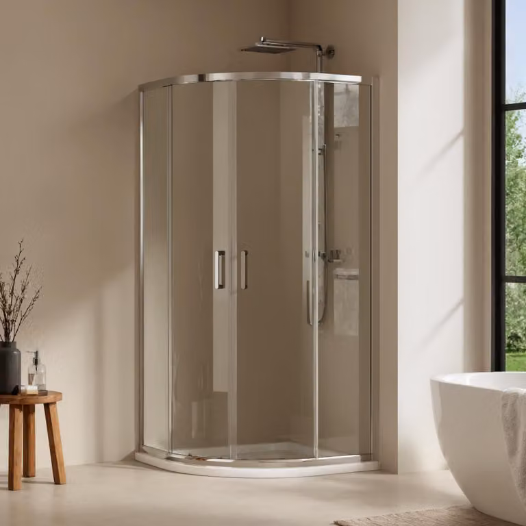 Cabina doccia EMKE 90 x 90 x 195 cm Parete doccia a quarto di cerchio Porta scorrevole Vetro di sicurezza ESG da 5 mm, rivestimento nano