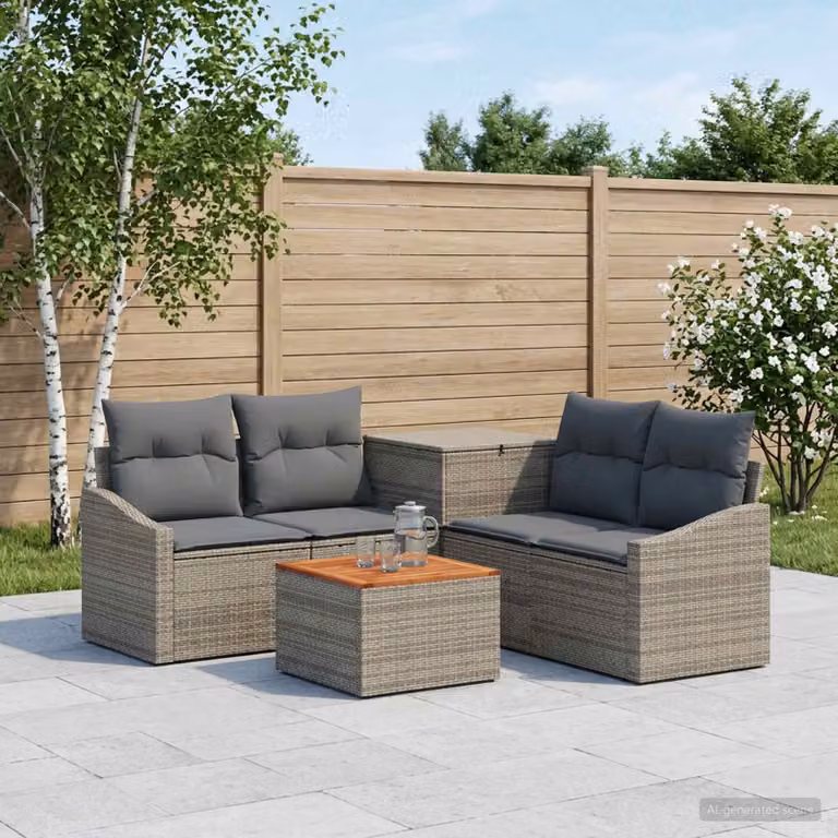 Set di divani da giardino vidaXL in polyrattan con tavolo da caffè, 6 pezzi, Grigio e Antracite