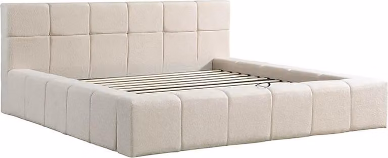 Home Deluxe Letto LED in tessuto teddy incl. ripiano - Beige, 200 x 200 cm | Letto imbottito con illuminazione e materasso per un comfort di riposo moderno