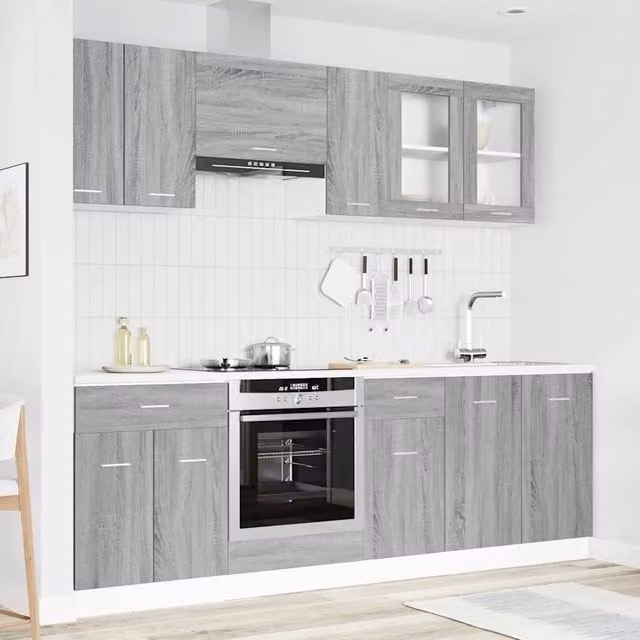 Unità Cucina Moderna vidaXL in Legno e MDF Grigio con Ante a Battente e Ripiani Interni L: 127,5 cm, P: 46,0 cm, H: 81,5 cm