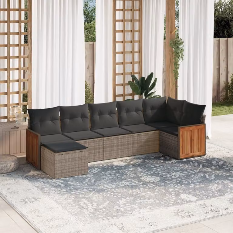 Maison Exclusive - Set da giardino 7 pezzi con cuscini in polyrattan grigio