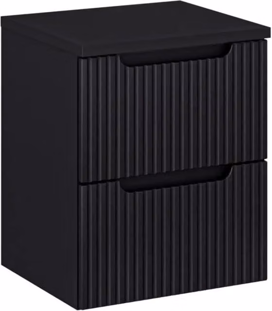 Set da bagno sospeso VANO 50cm: mobile sottolavabo con cassetti scanalati nero + piano per lavabo in nero opaco