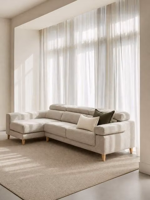 Divano Air Kenay Home con chaise longue sinistra, 4 posti, reclinabile ed estraibile, colore perla, L: 278 cm