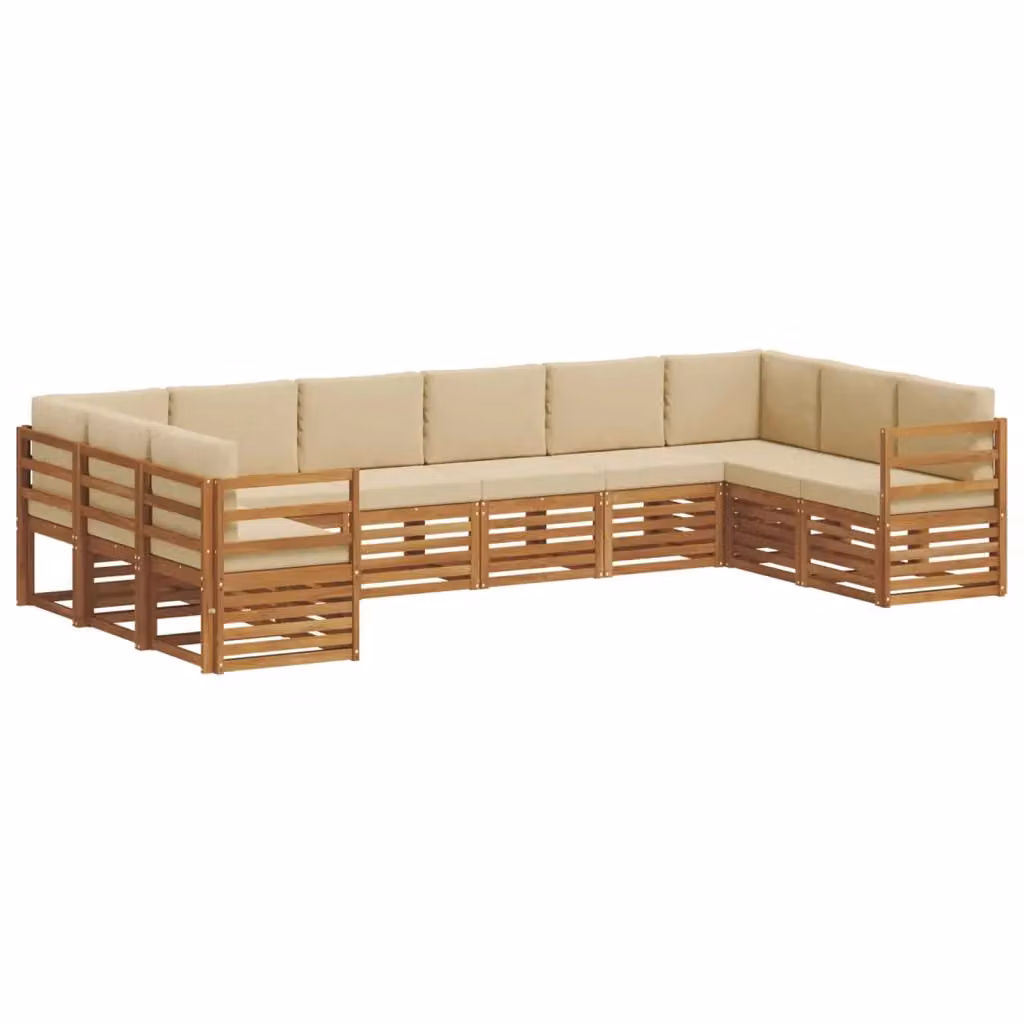 Set di divani da esterno a L vidaXL in legno di acacia con cuscini beige e naturale – 2