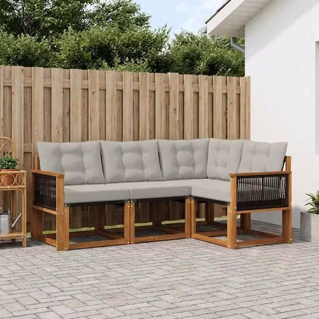 Set di divani da esterno 4 pz Naturale e Grigio Chiaro 3381919