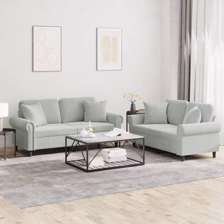 Maison Exclusive - Set divano a 2 posti con cuscini in velluto grigio chiaro