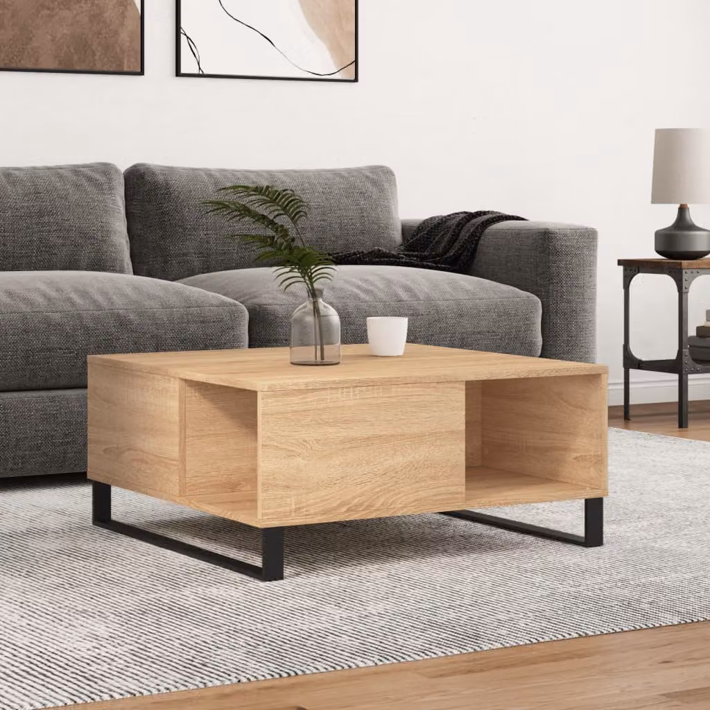 Tavolino da salotto moderno vidaXL in legno e metallo color rovere, L 80 x P 80 x H 36,5 cm