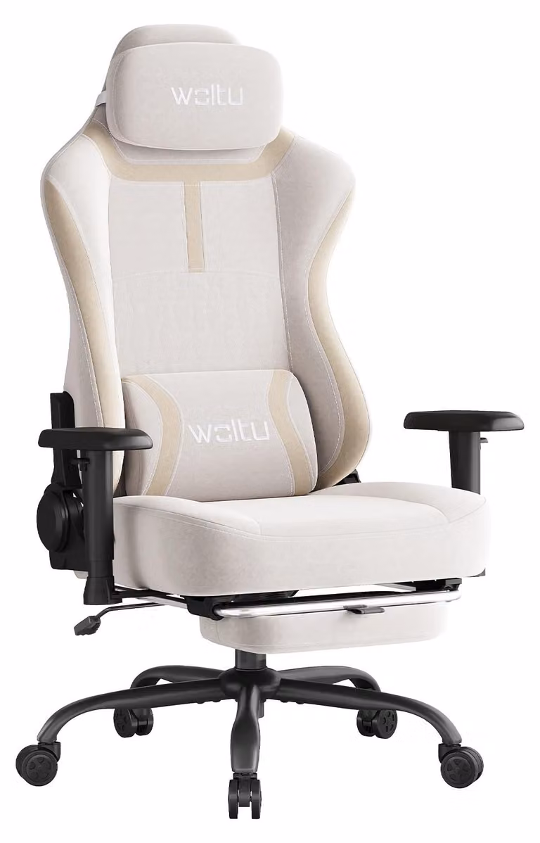 Sedia da gaming ergonomica - sedia da ufficio - braccioli regolabili - cuscino lombare - schienale regolabile - rotazione a 360° - altezza seduta 45–53 cm - color crema