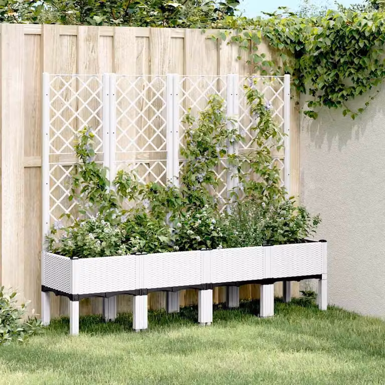 Fioriera da giardino con traliccio vidaXL bianca in plastica L: 160 cm, P: 40 cm, H: 142 cm